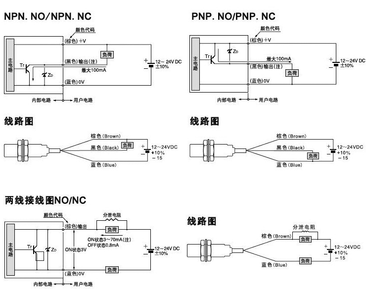 M18全金属感应接近开关线路图